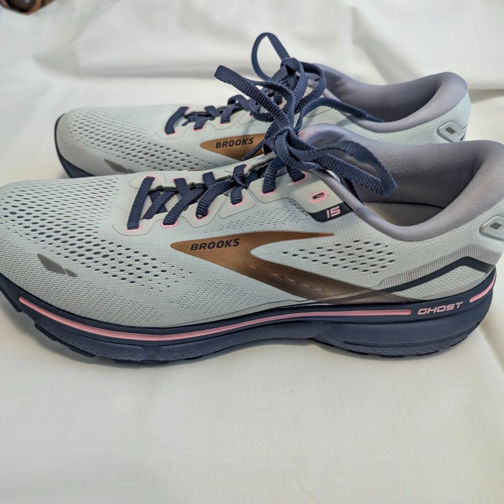 Brooks Womens Ghost 15 Cushioned Running Shoes - Spa Blue/Pink/Copper - Sz 12 B